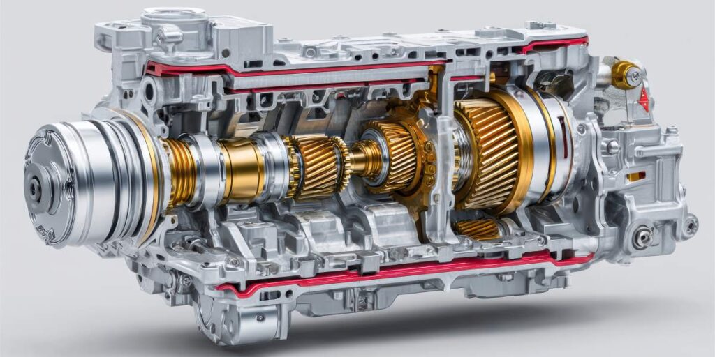 Detailed cutaway view of a modern automotive transmission