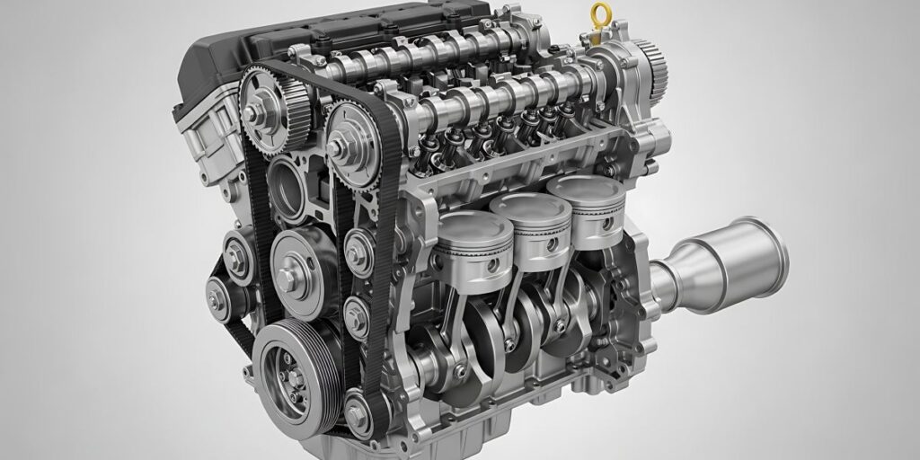 Detailed 3D render of a modern car engine and automotive technology